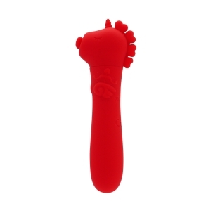 Red Creative Conceptions vibrator Unihorn USB Cupids Beau Light shown in hand for scale