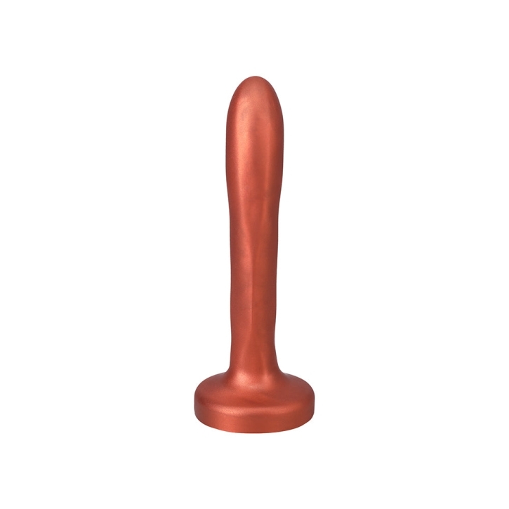 8 inch Dildo by Tantus in Copper shown for pegging Her or Him