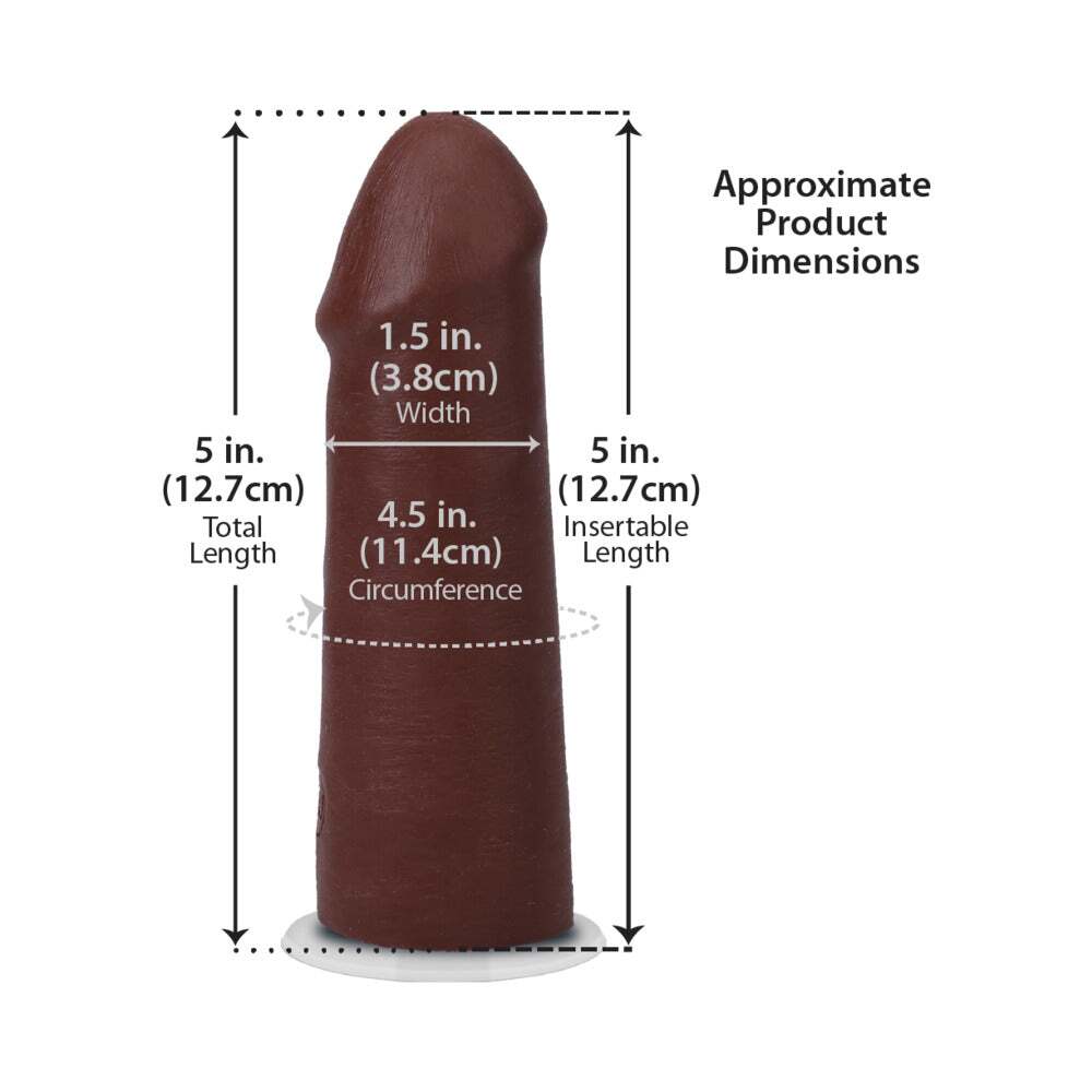 5 inch Dildo by Doc Johnson in Brown Chocolate Cocoa displayed for pegging Him or Her