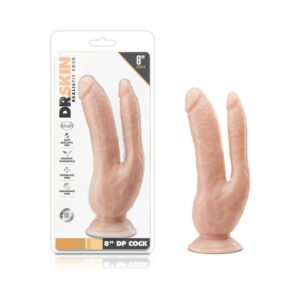 8 inch Dildo Blush Vanilla Ivory Beige Dr Skin DP Cock Realistic Dual Entry Beige