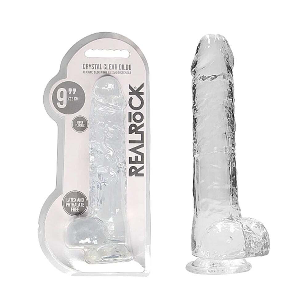 9 inch Dildo by Shots in Clear shown for use by Her or Him