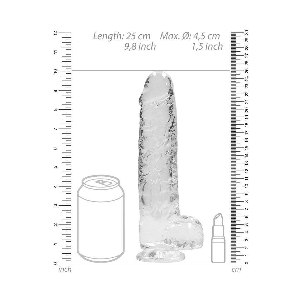 9 inch Dildo by Shots in Clear displayed for pegging Him or Her