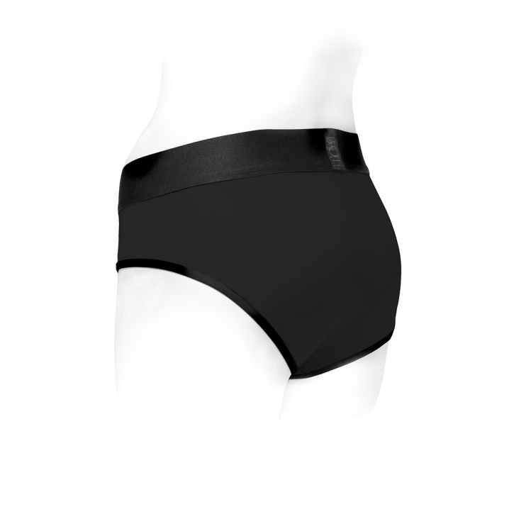 The Large Tomboi Harness Dildo Black Black Nylon harness dildo is styled with modern detailing that enhances both aesthetics and performance