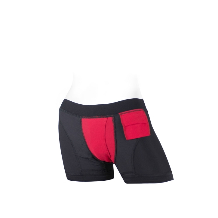 This version of the Medium Tomboii Black Red Nylon demonstrates premium materials chosen for durability, comfort, and intimate versatility