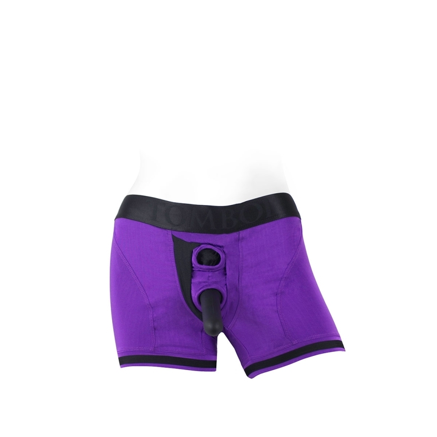 This large tomboii purple black nylon model features a sophisticated fit engineered for secure, comfortable wear