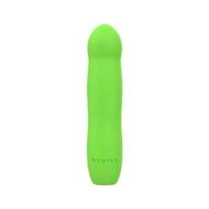 Green B Swish vibrator Bdesired Infinite Deluxe LE- Paradise shown in hand for scale