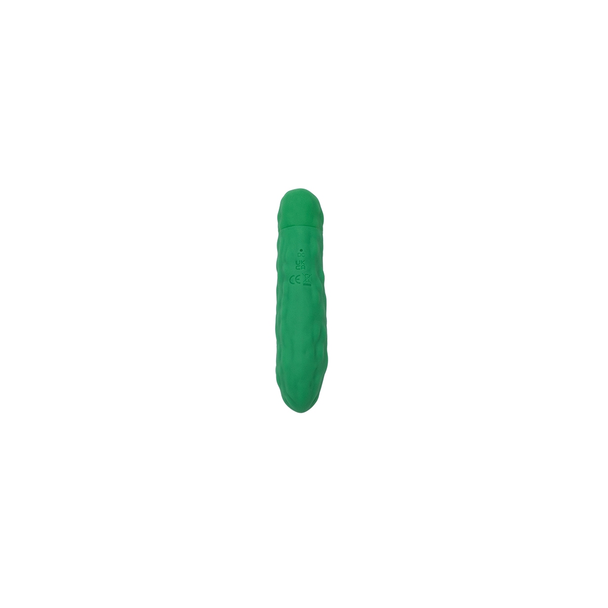 Emojibator vibrator Pickle USB shown in hand for scale