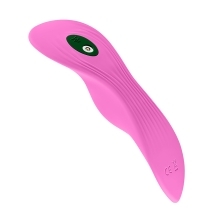 Pink Femme Funn vibrator FemmeFunn Unda shown in hand for scale