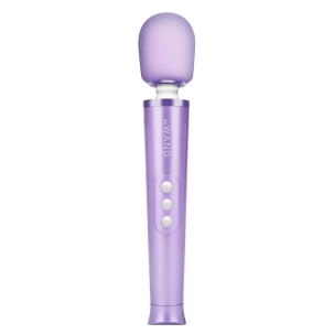 Violet Le Wand vibrator Petite shown in hand for scale