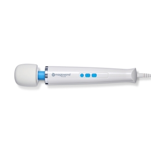 Magic Wand vibrator Plus shown in hand for scale