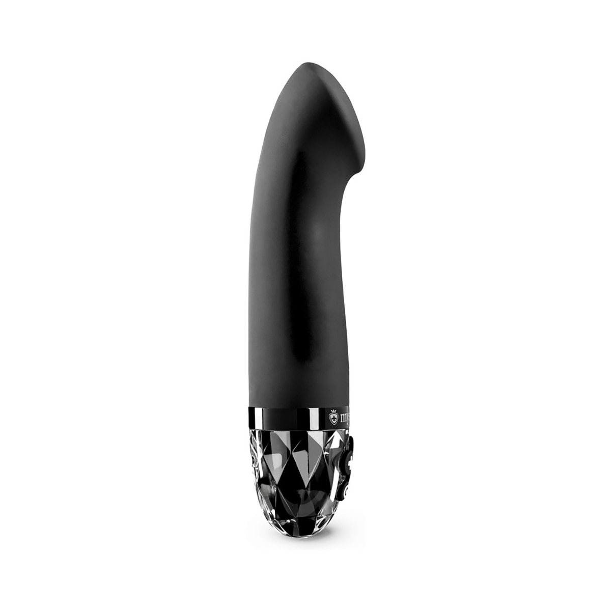 Mystim vibrator right on ron e-stim blk shown in hand for scale