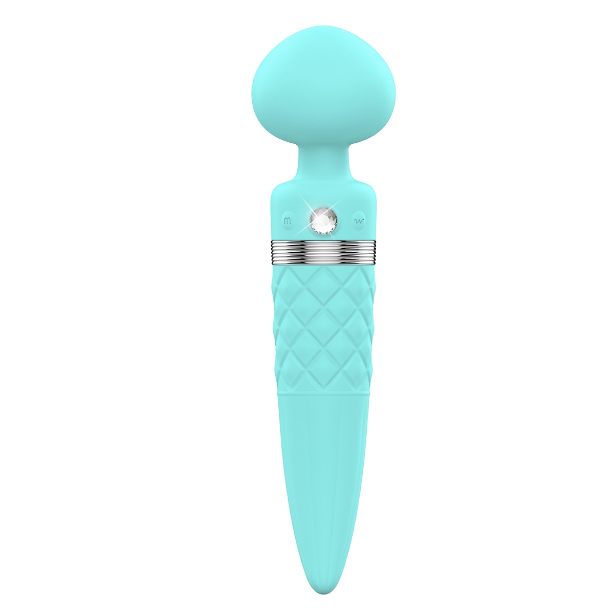 Teal BMS vibrator Pillow Talk Sultry shown in hand for scale