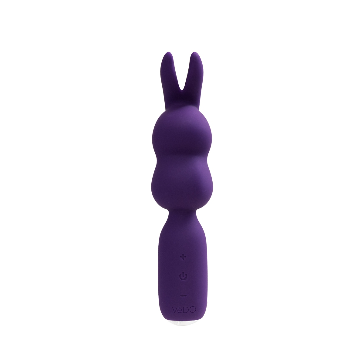 Purple VeDO vibrator Hopper Mini shown in hand for scale