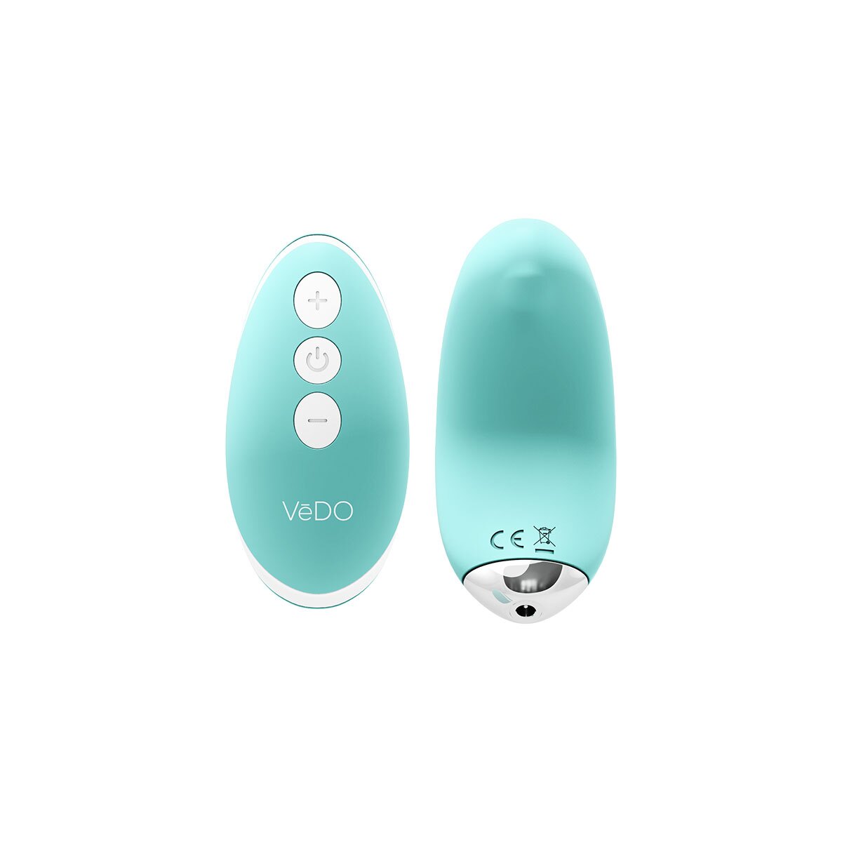 Turquoise VeDO vibrator Niki Panty shown in hand for scale