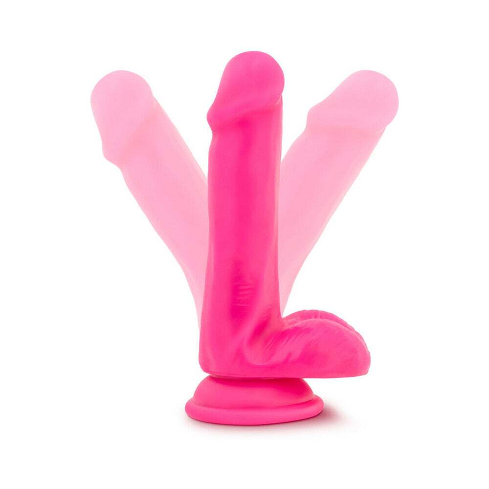 6 inch Dildo by Blush in Hot Pink Magenta Fuchsia displayed for pegging Him or Her