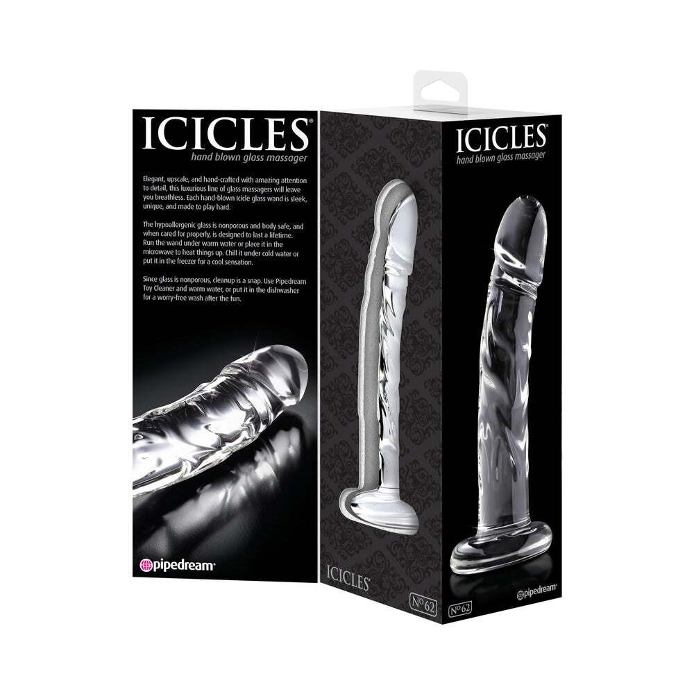 6.5 inch Dildo by Pipedream in Clear shown for pegging Her or Him