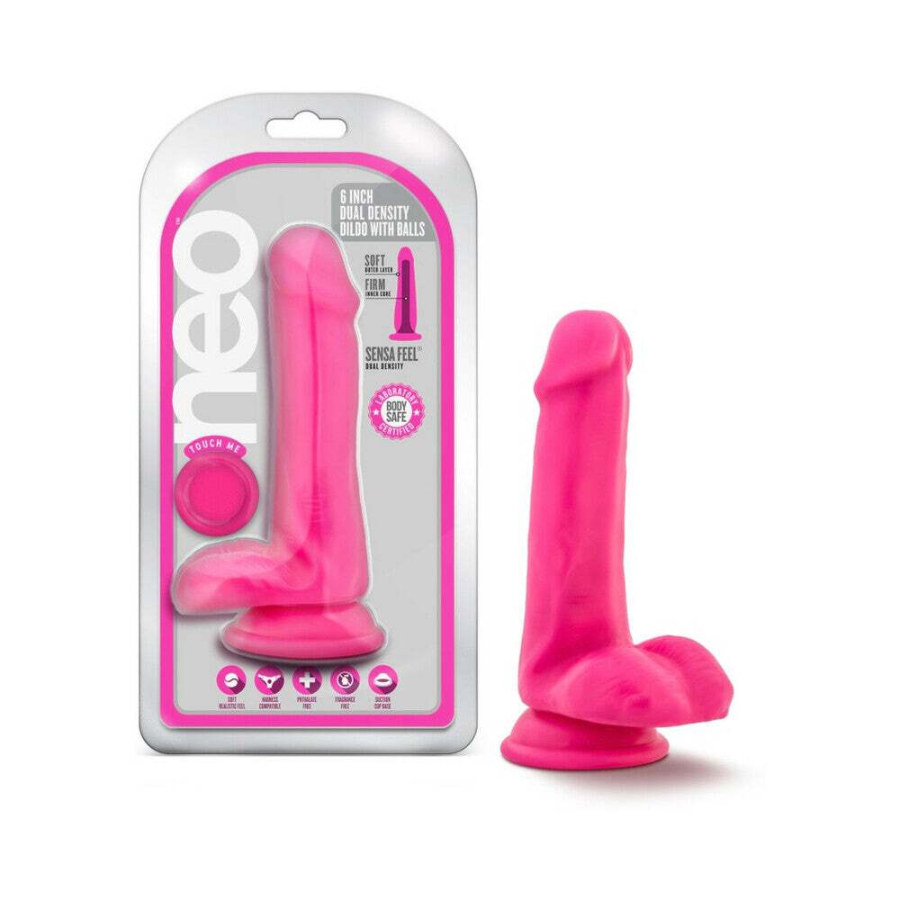 6 inch Dildo by Blush in Hot Pink Magenta Fuchsia shown for use by Her or Him