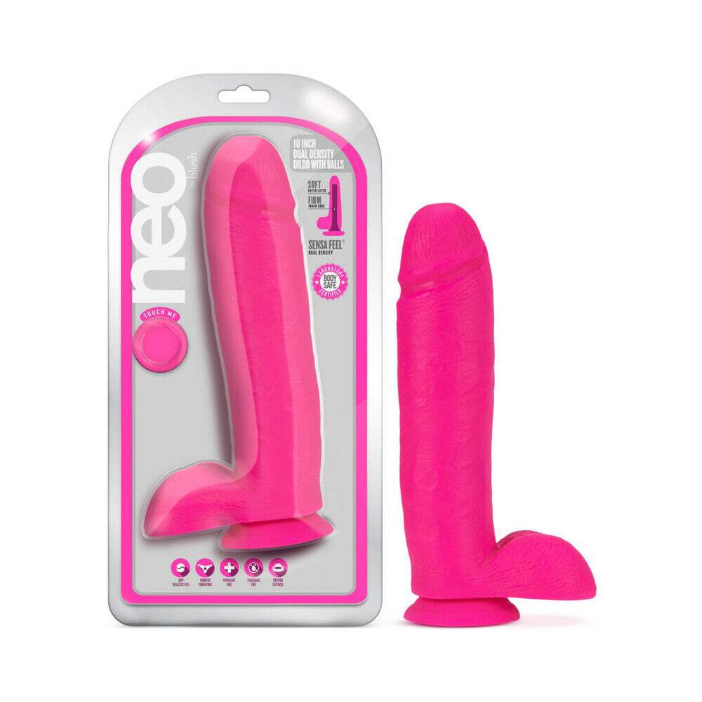 10 inch Dildo by Blush in Hot Pink Magenta Fuchsia shown for use by Her or Him