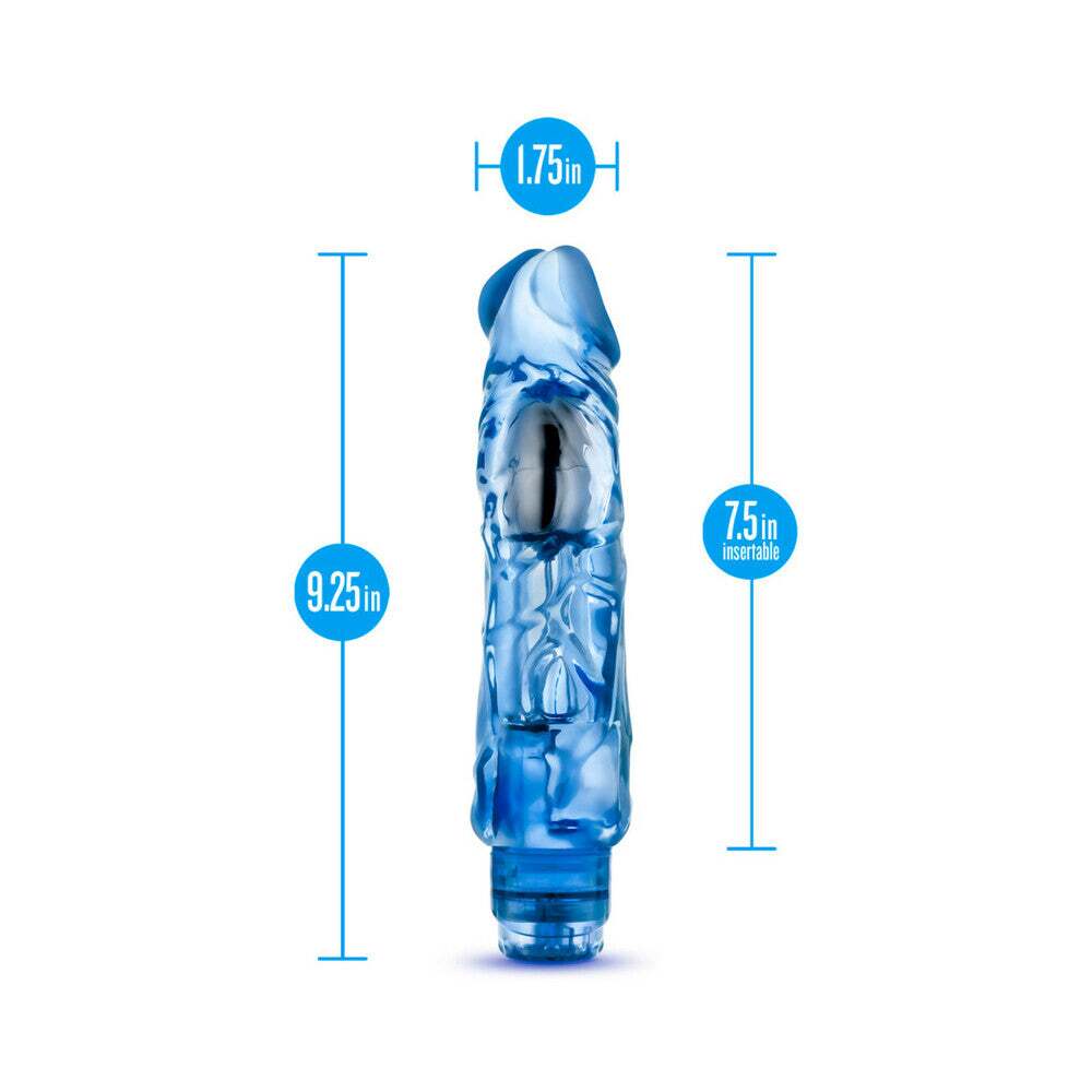 9 inch Dildo by Blush in Blue displayed for pegging Him or Her