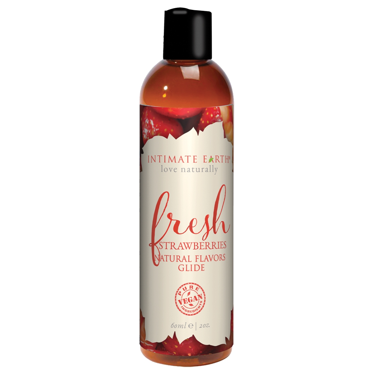 Bottle of  Water Based Lube Intimate Earth showing clean, lightweight formula