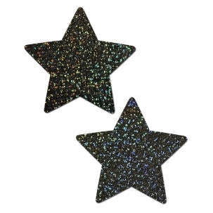 Feel sexy wearing sexy nipple covers  Stars Black Glitter! Wearing Stars Black Glitter nipples covers by Pastease can be fun and sexy!