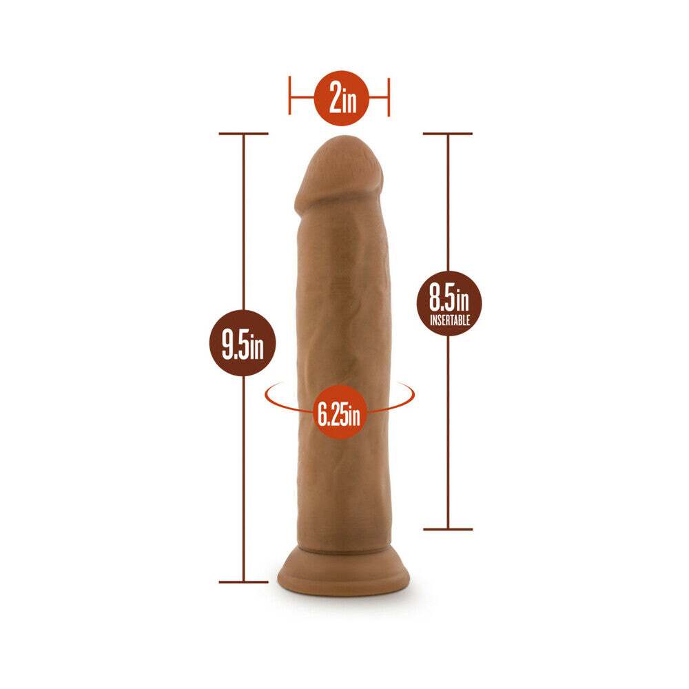 9 inch Dildo by Blush in Tan Light Brown Mocha displayed for pegging Him or Her