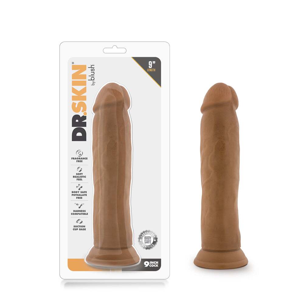 9 inch Dildo by Blush in Tan Light Brown Mocha shown for use by Her or Him