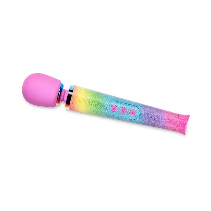 Angled view of the  le wand vibrator designed for intimate use