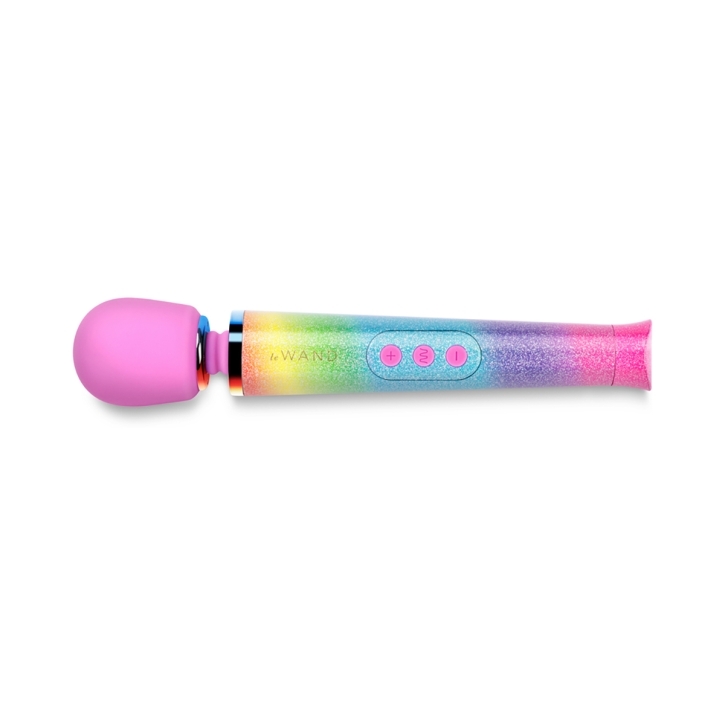 Le Wand vibrator Petite All That Glimmers Ombre shown in hand for scale