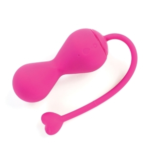 Pink OhMiBod vibrator Lovelife Krush Kegel Exerciser shown in hand for scale
