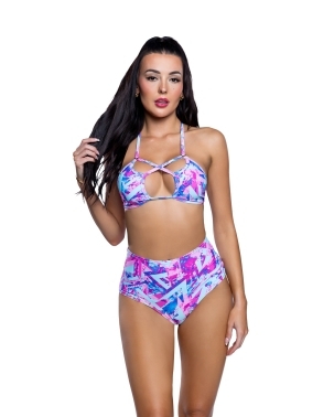 Pastel Pop Criss-Cross Rave Top with crossing strap detail and a tiny body-framing silhouette and festival-ready styling.