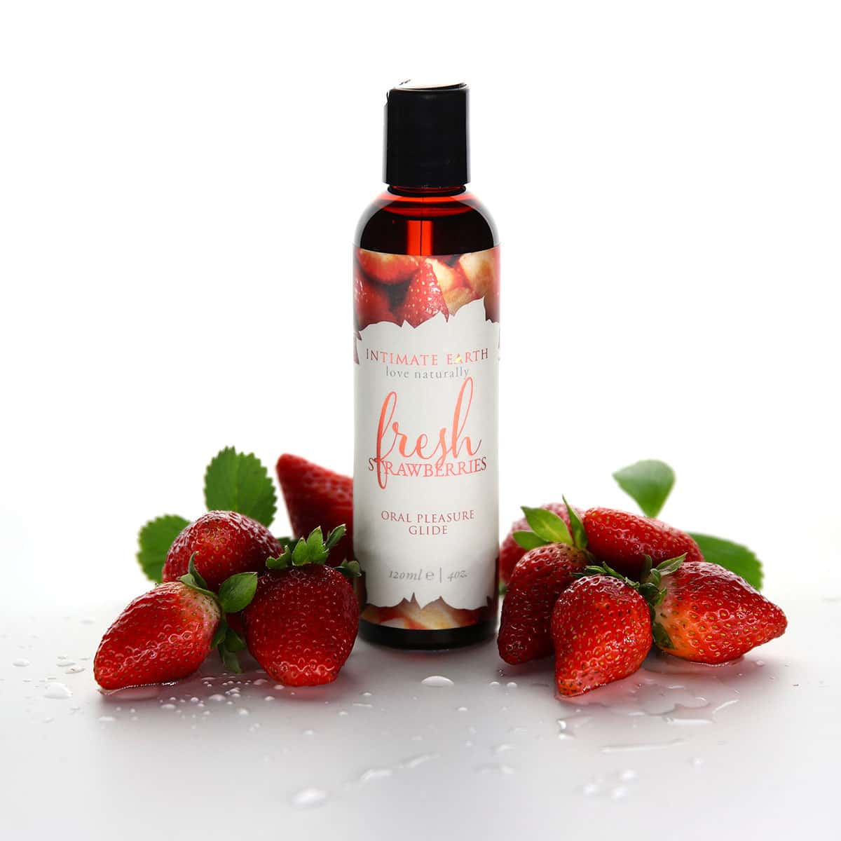 A top choice for Vegans, Intimate Earth Flavored Glide - Fresh Strawberries 4oz personal vegan lubricant by Intimate Earth is for sale at herVibrators.com.