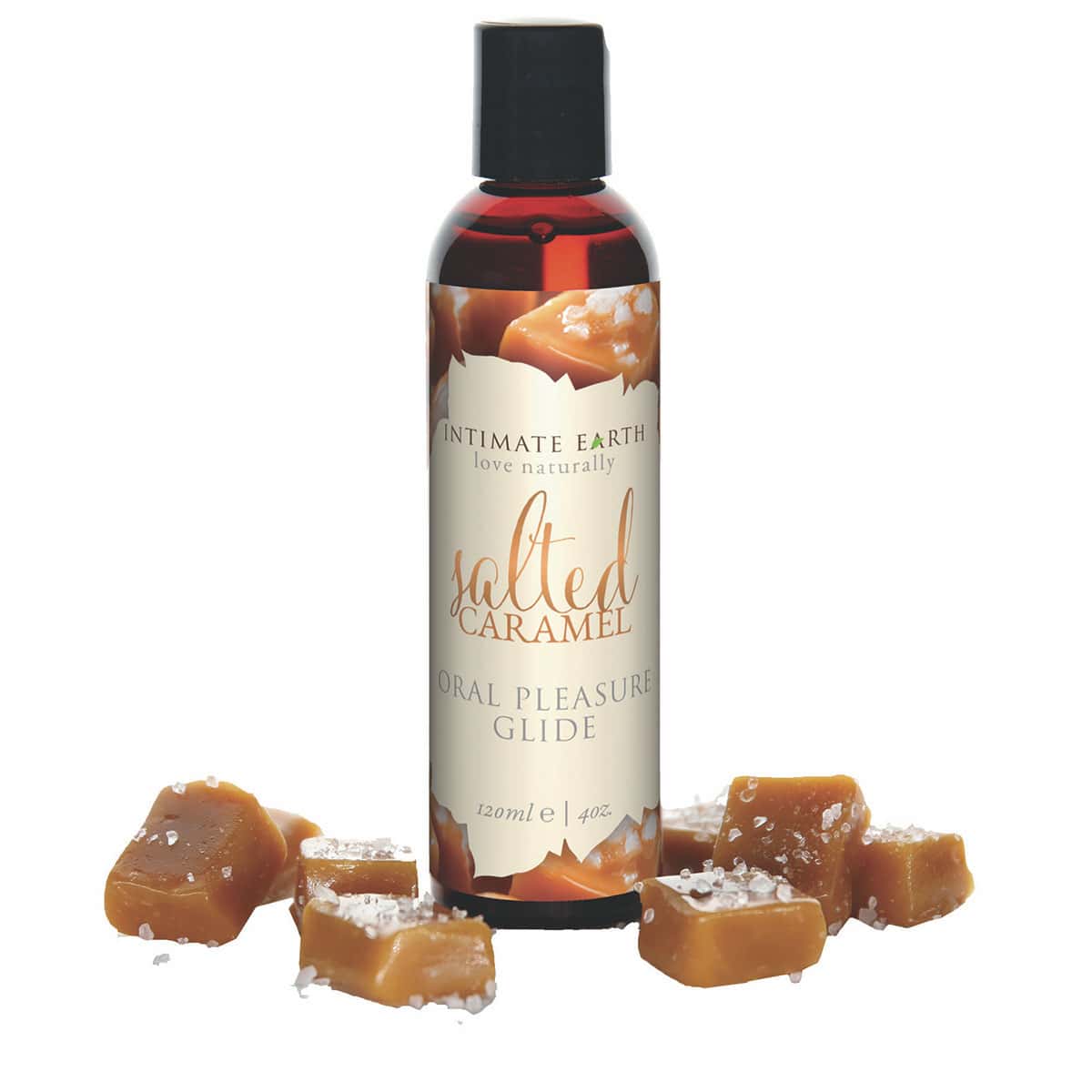 Buy and try Intimate Earth Flavored Glide - Salted Caramel 4oz water based lubricant by Intimate Earth for your next sexual encounter with her.