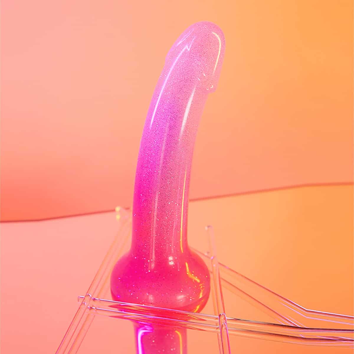Love to Love Dildolls Sunrise 6 in  Silicone Dildo with Multicolor Star Glitter Pink Purple dildo made by Lovely Planet on sale at herVibrators.com