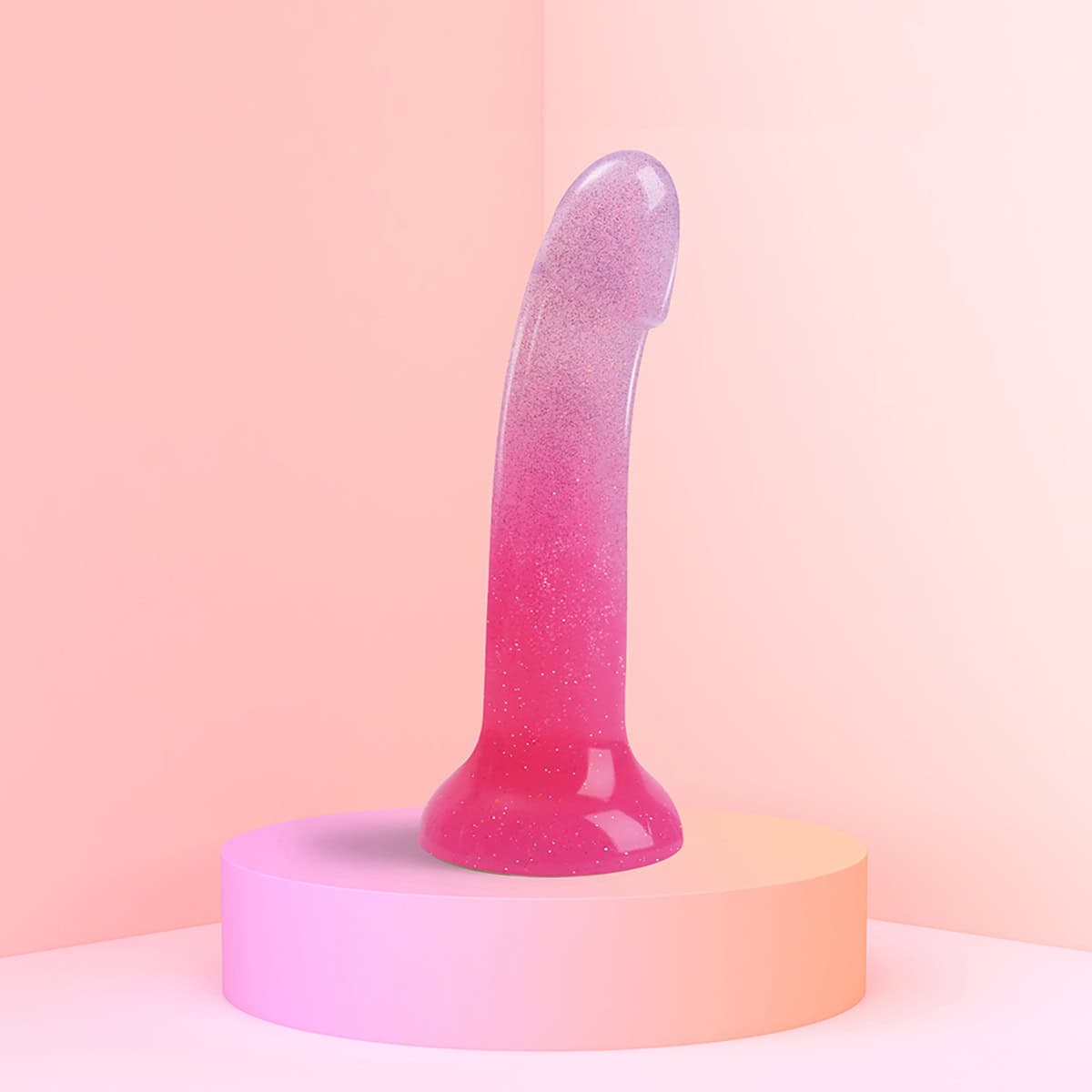 Love to Love Dildolls Sunrise 6 in  Silicone Dildo with Multicolor Star Glitter Pink Purple dildo made by Lovely Planet on sale at herVibrators.com