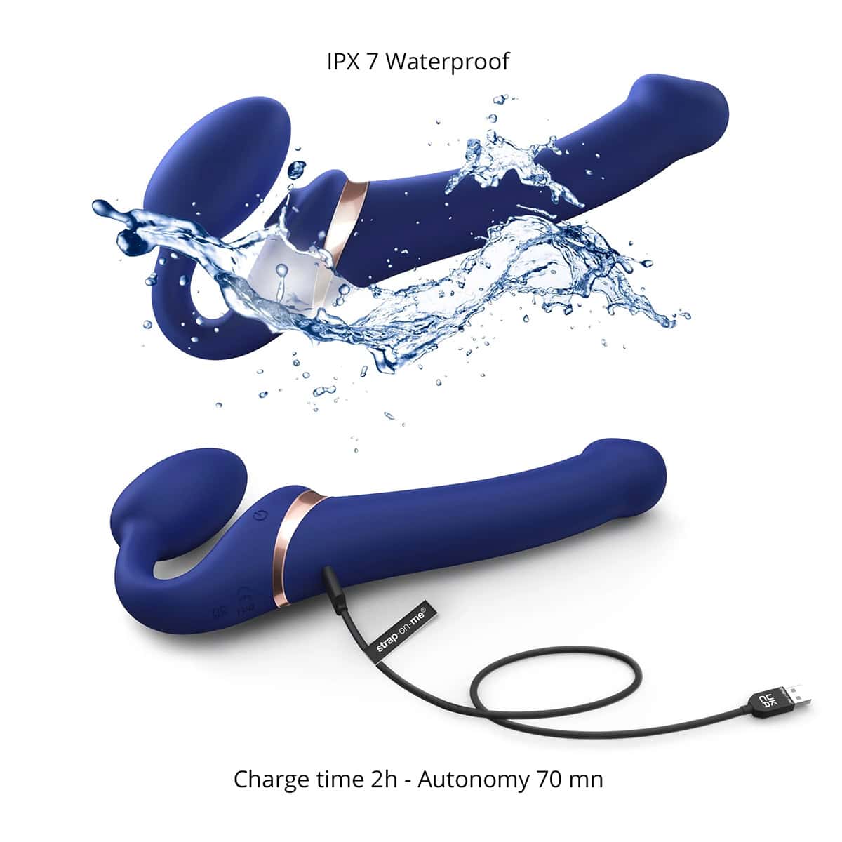 Buy a StrapOnMe MultiOrgasm XL Bendable StrapOn  Blue vibrator.