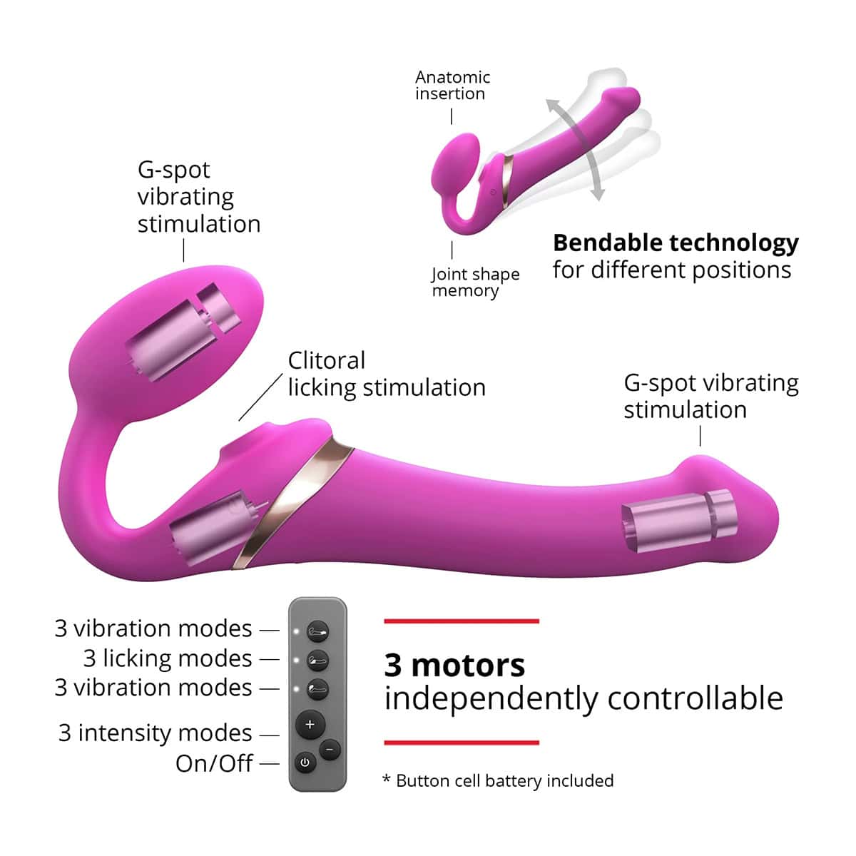 Buy a StrapOnMe MultiOrgasm XL Bendable StrapOn  Fuchsia vibrator.