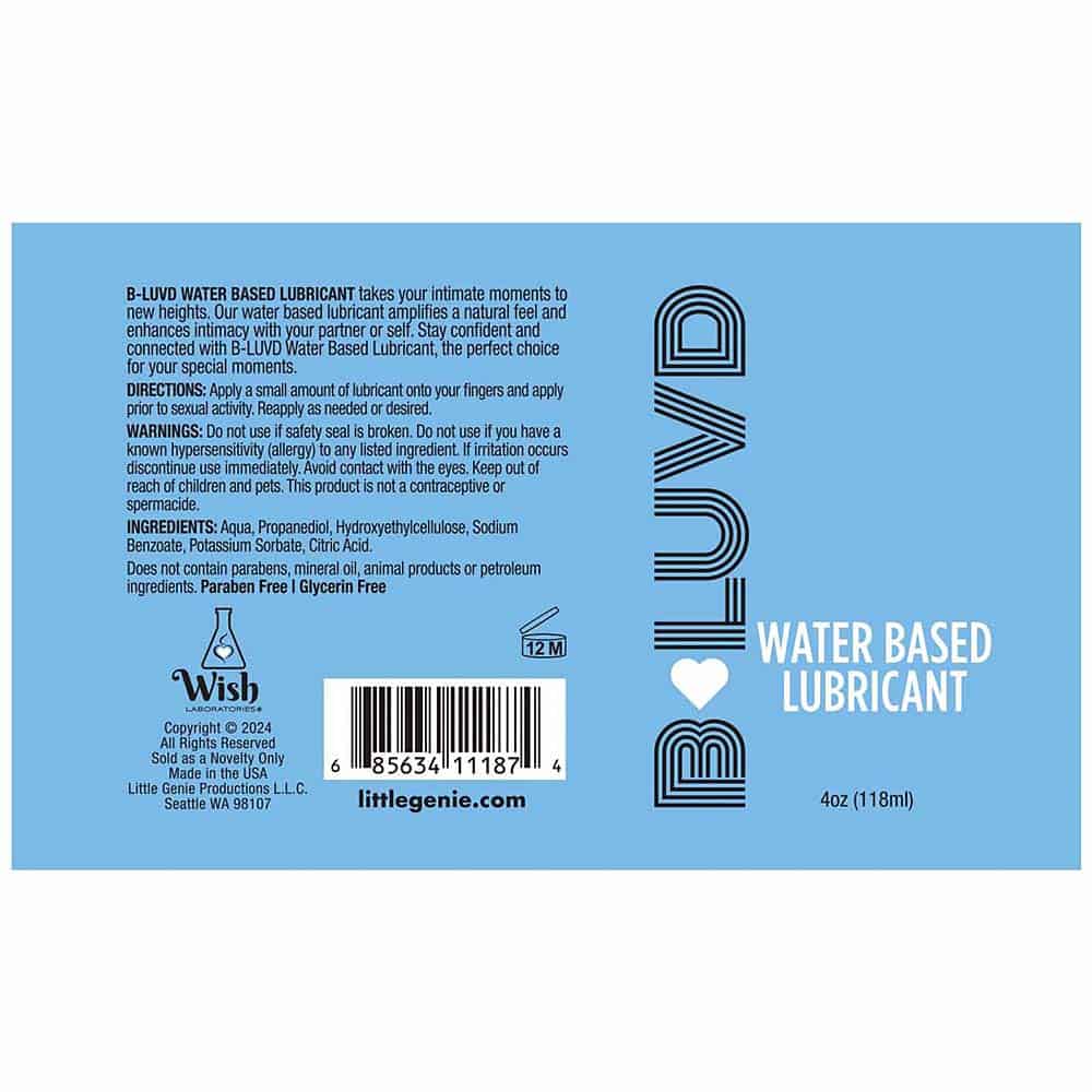 Buy and try B-Luvd Water-Based Lubricant 4oz water based lubricant by Little Genie for your next sexual encounter with her.