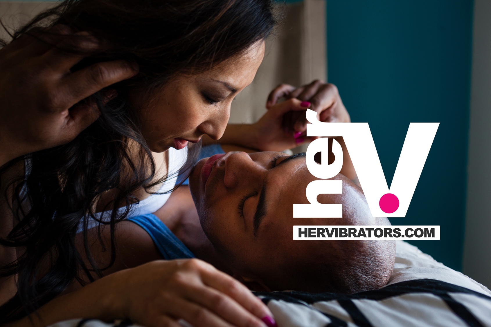 Vibration sex toy intimacy scene with an adult couple expressing desire