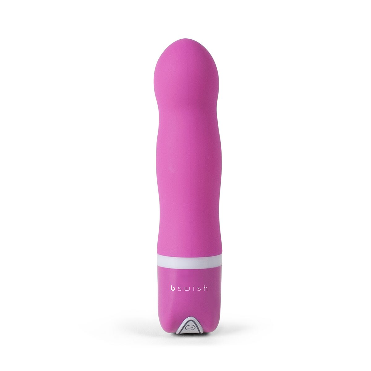 B Swish vibrator Bdesired Deluxe Rose shown in hand for scale