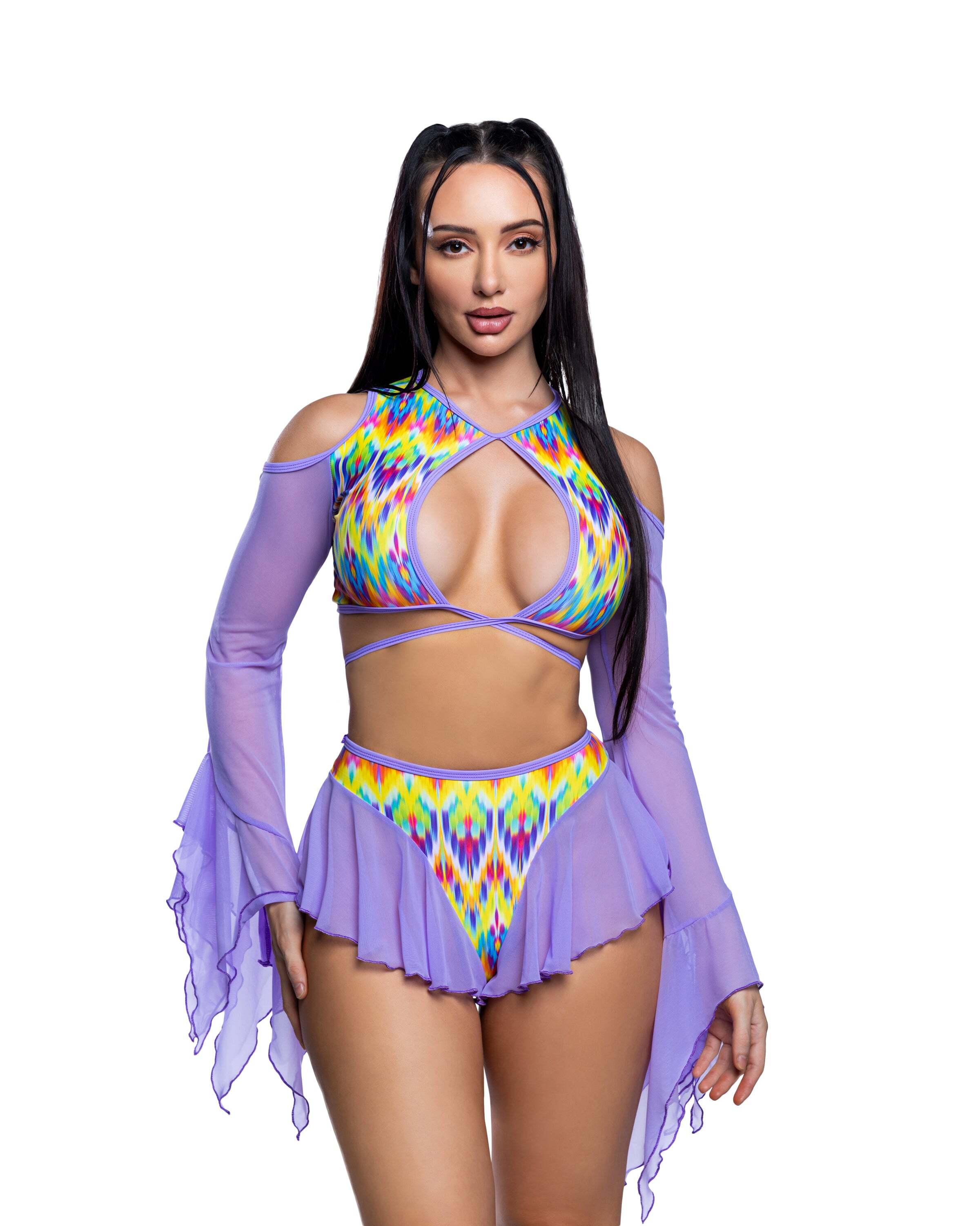 Neon Lavender Flutter Rave Shorts with fluttery movement