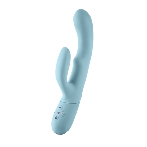 Light Blue Femme Funn vibrator Balai Light shown in hand for scale