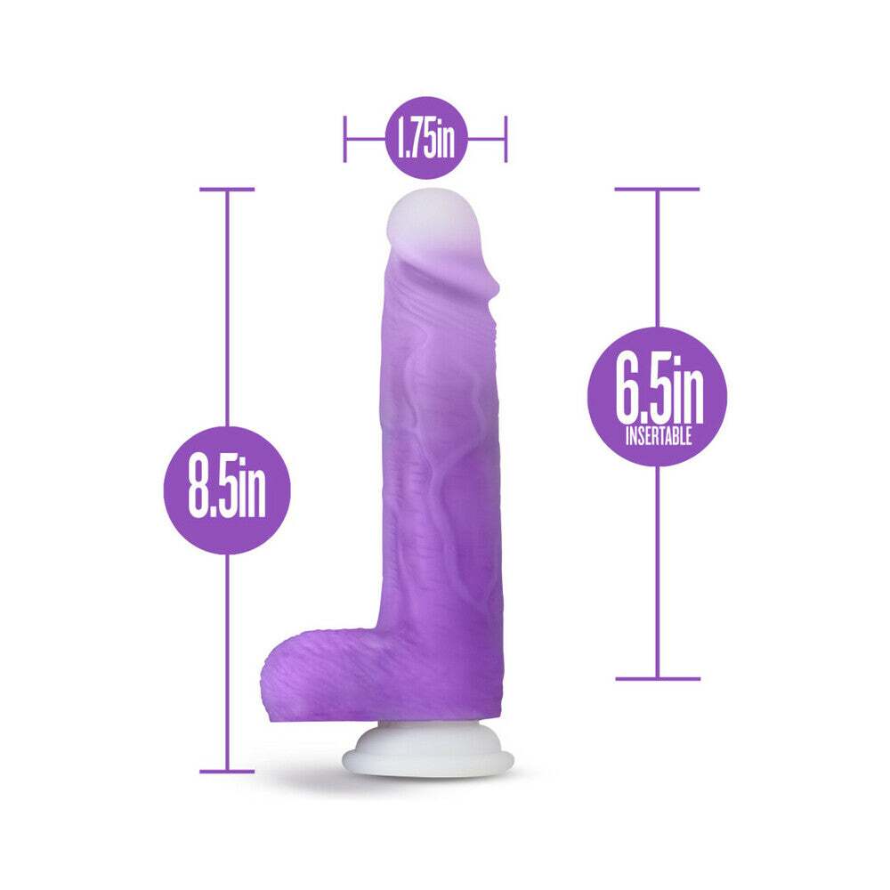 8 inch Dildo by Blush in Hot Pink Magenta Fuchsia displayed for pegging Him or Her