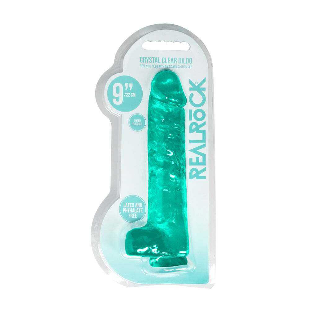 9 inch Dildo by Shots in Teal Turquoise Aqua shown for use by Her or Him