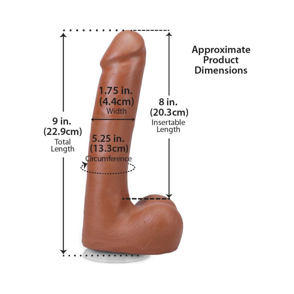 9 inch Dildo by Doc Johnson in Tan Light Brown Mocha displayed for pegging Him or Her