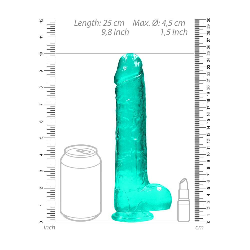 9 inch Dildo by Shots in Teal Turquoise Aqua displayed for pegging Him or Her
