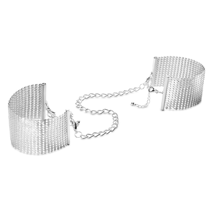 Bijoux Indiscrets Desir Metallique Mesh Handcuffs - Silver sexy jewelry made by Bijoux Indiscrets for her.