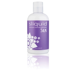 Bottle of 8.5 oz Vegan Lube Sliquid showing plant-powered formula