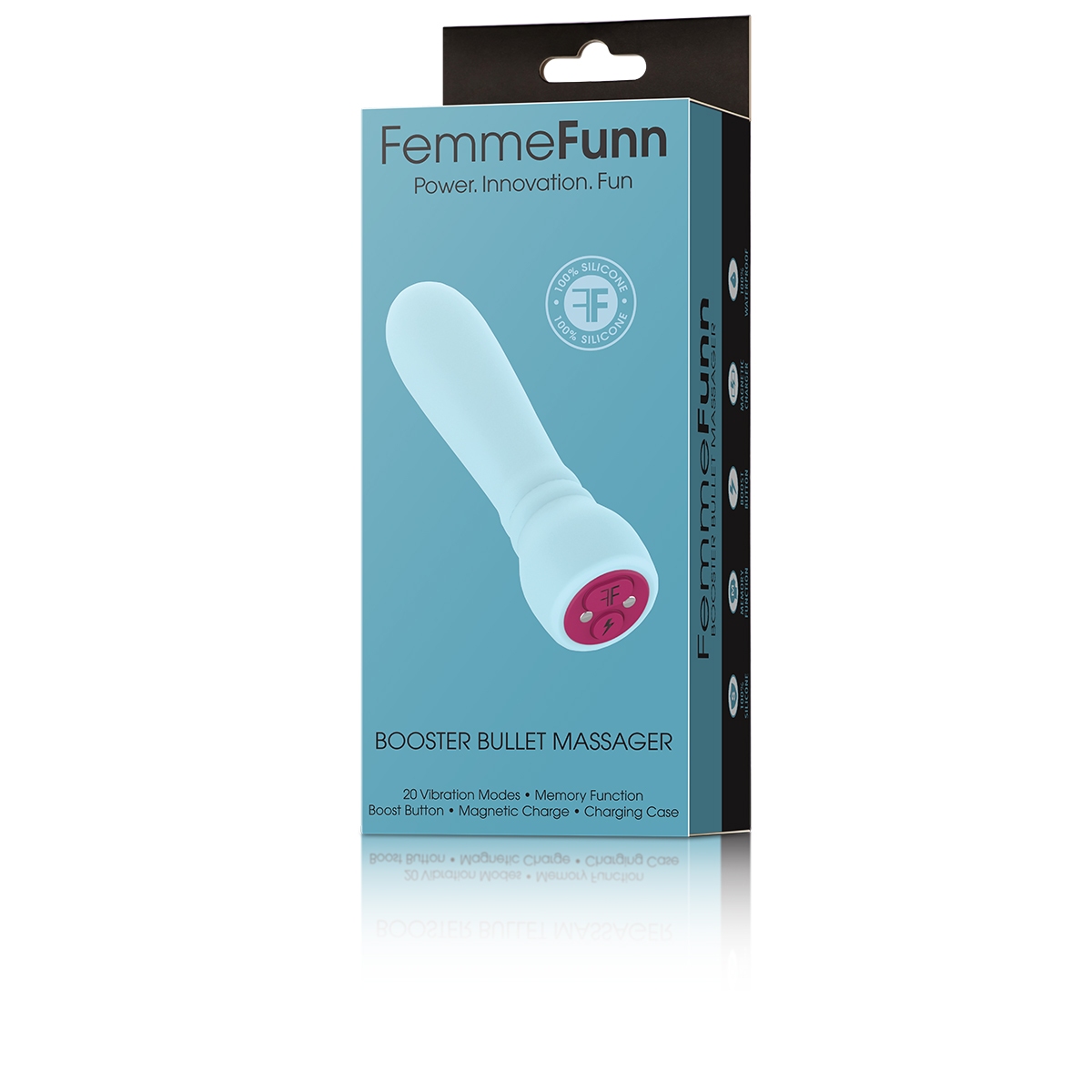 Lifestyle shot featuring the Aqua Femme Funn vibrator beside the bed