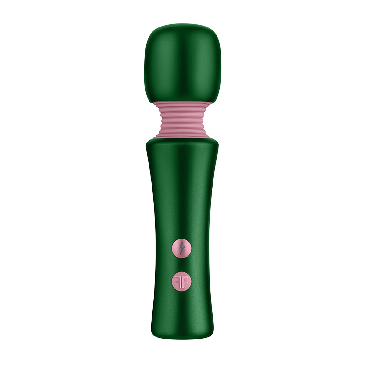 Green Femme Funn vibrator Bougie shown in hand for scale